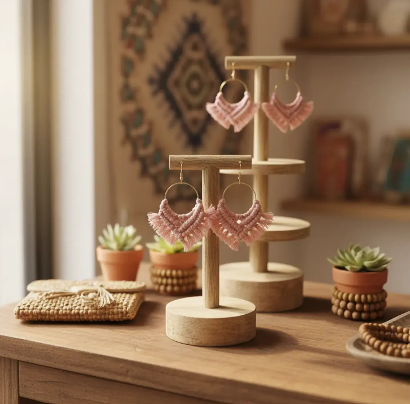 Aros Macramé Cotton Rosa 4