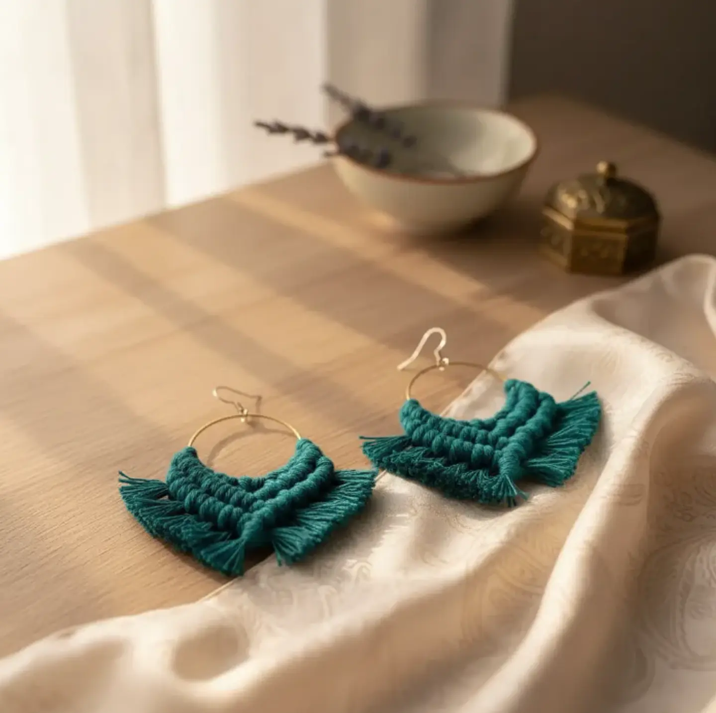 Aros Macramé Cotton Azul petroleo 1