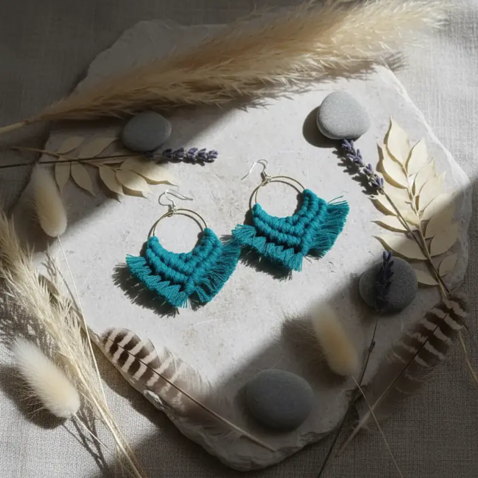 Aros Macramé Cotton Azul petroleo 4