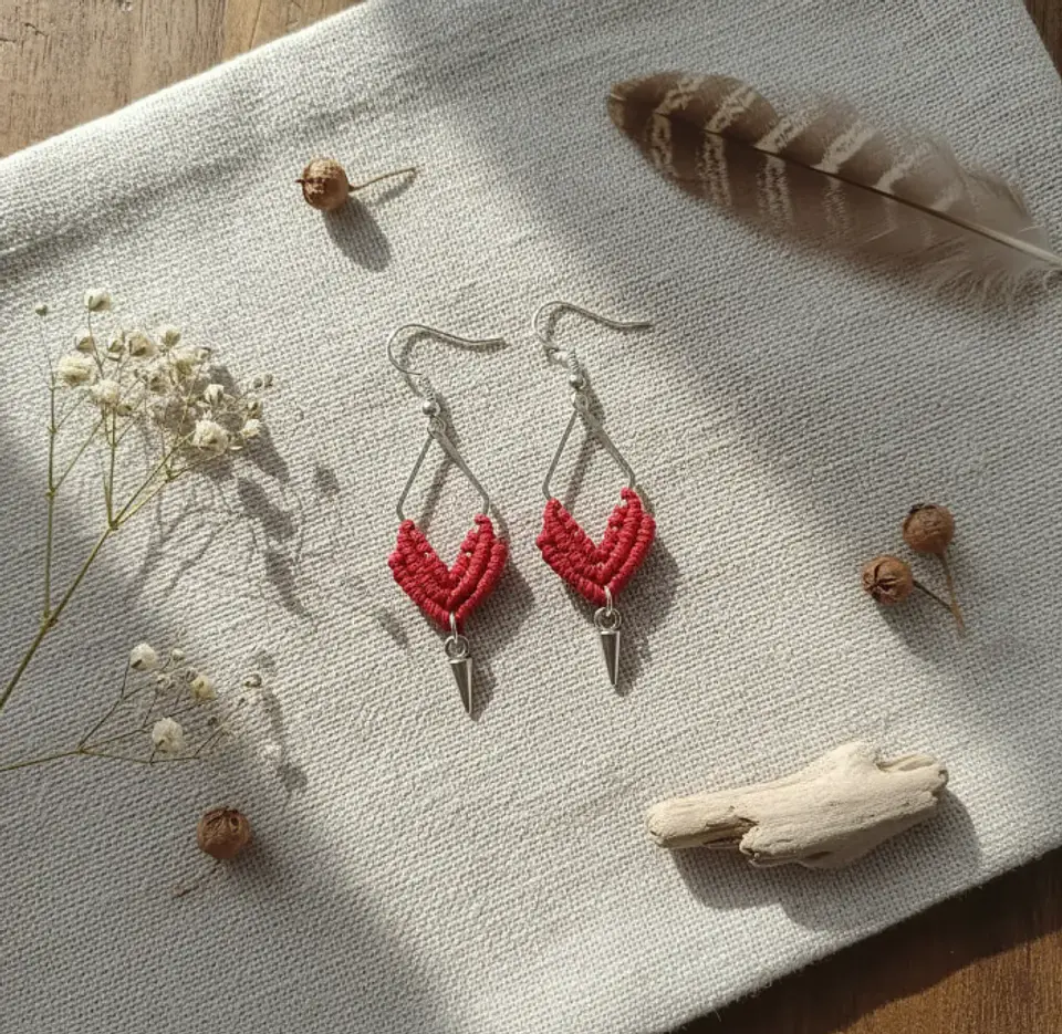 Aros Macramé Arum Rojos 4