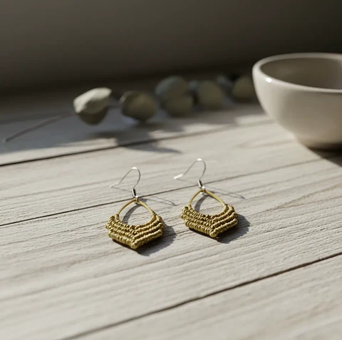 Aros Macramé Drop dorados