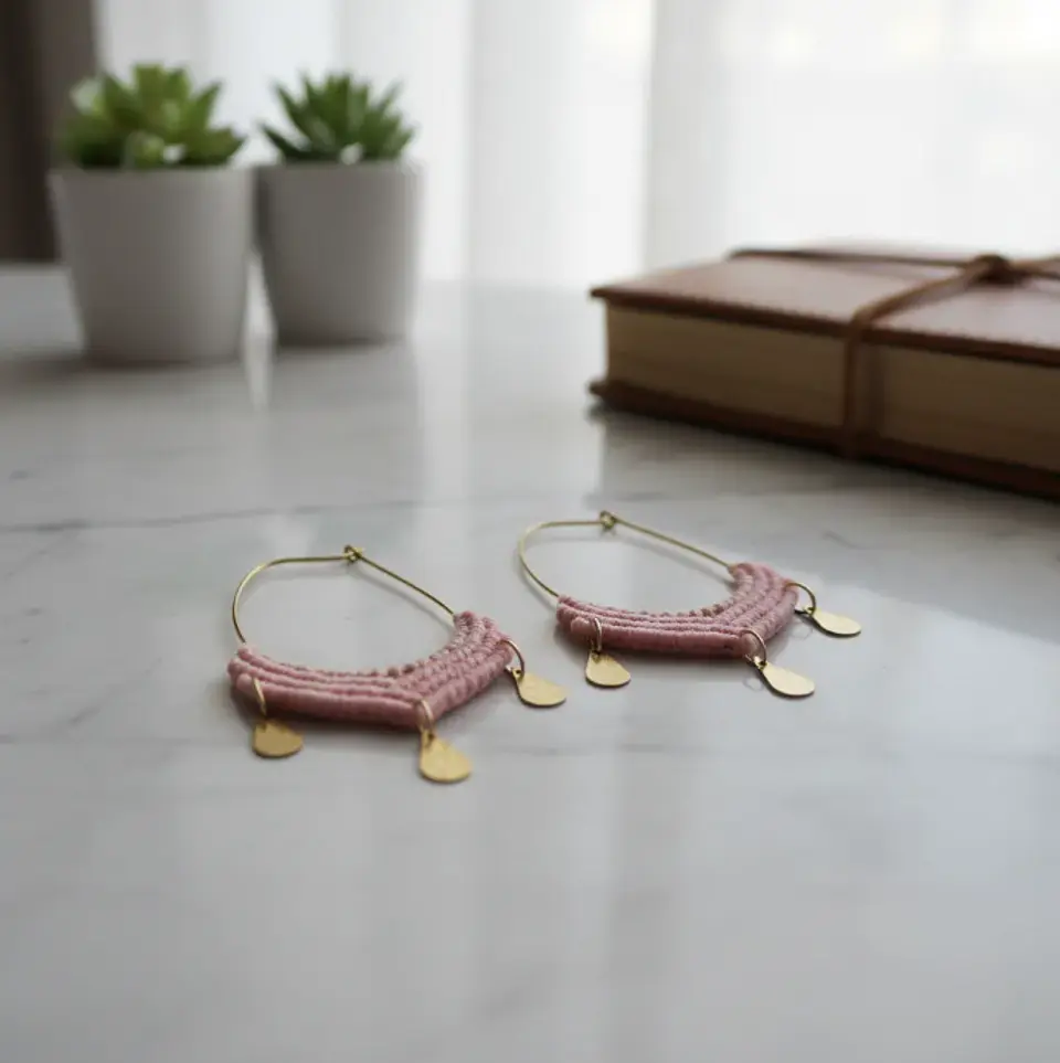 Argollas Macramé Lima Rosado claro 2