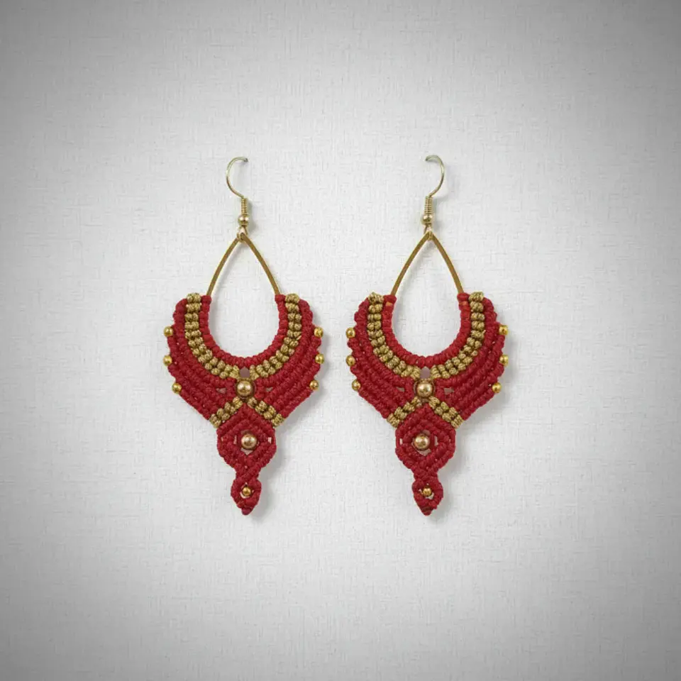 Aros Macramé Boho rojo 1