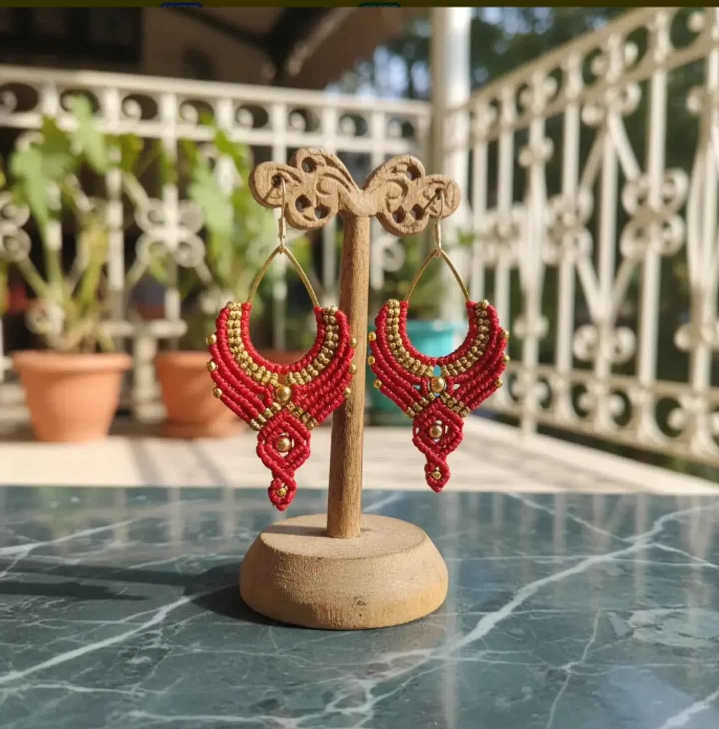 Aros Macramé Boho rojo 2