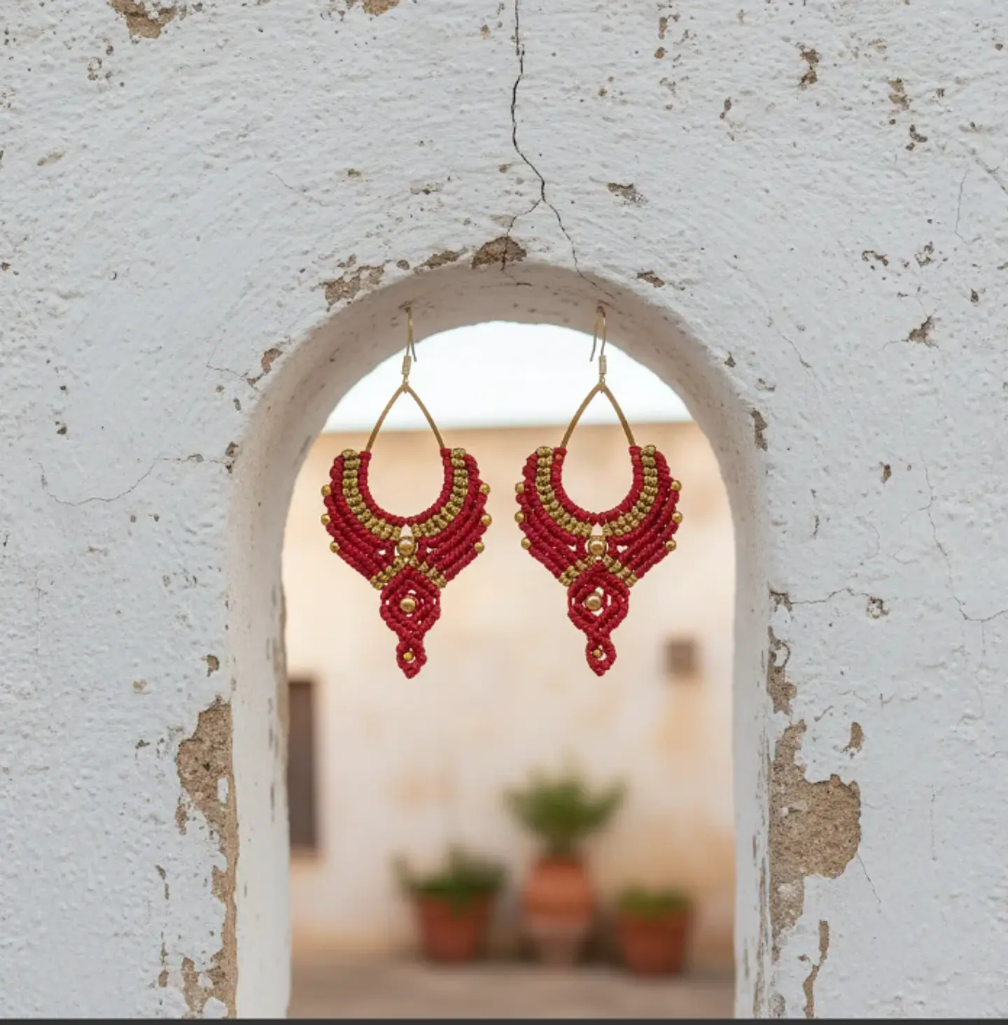 Aros Macramé Boho rojo 3