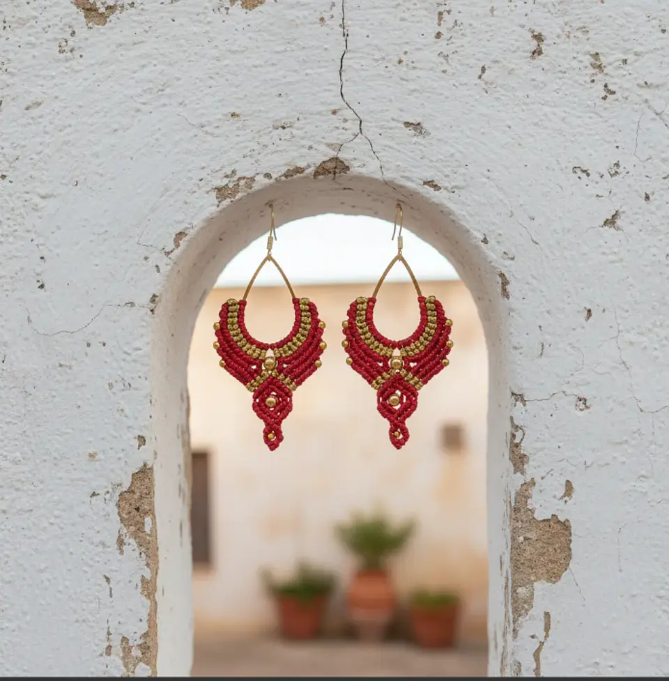 Aros Macramé Boho rojo 3