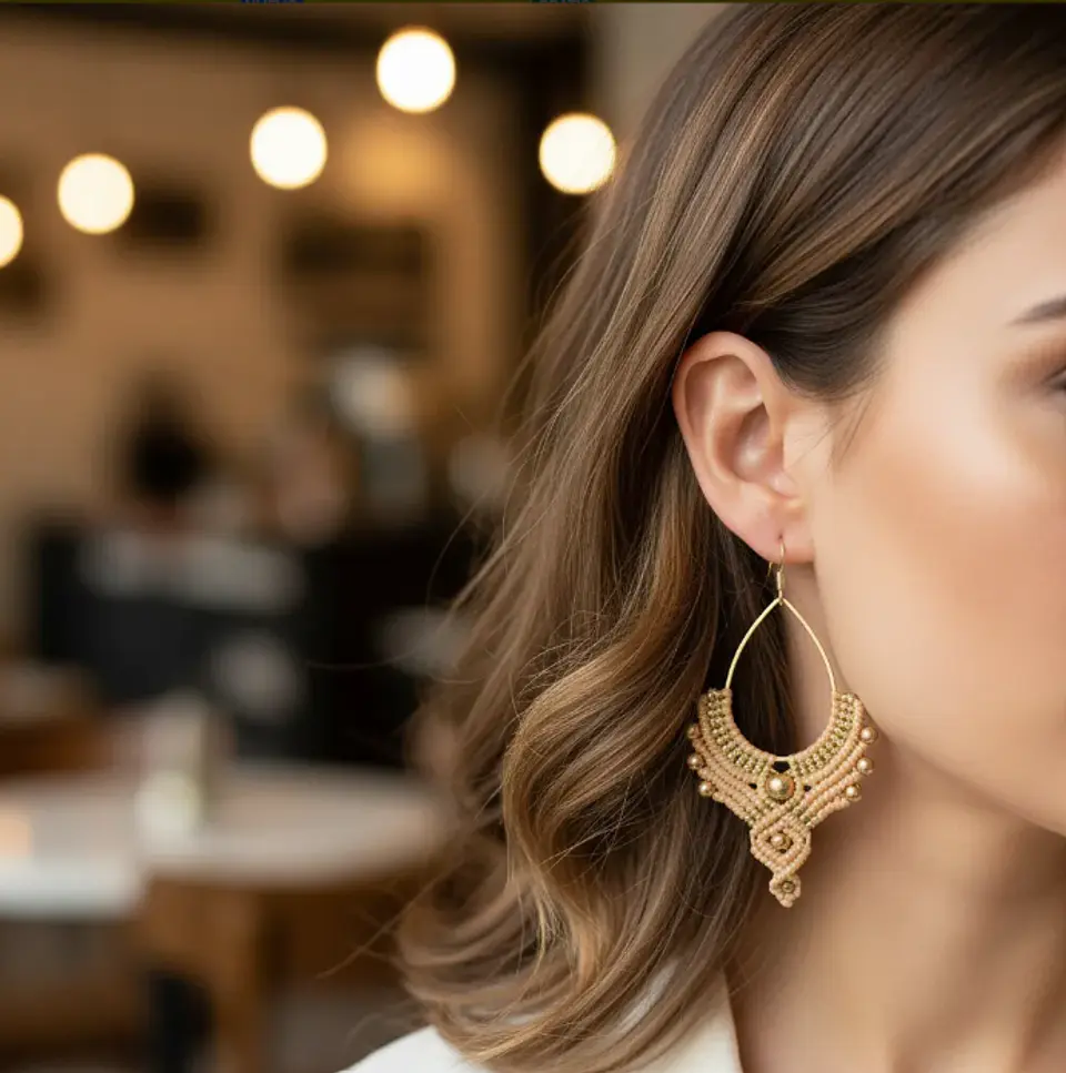 Aros Macramé Boho Beige 2