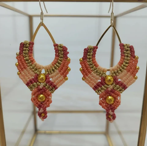 Aros Macramé Boho Rosa