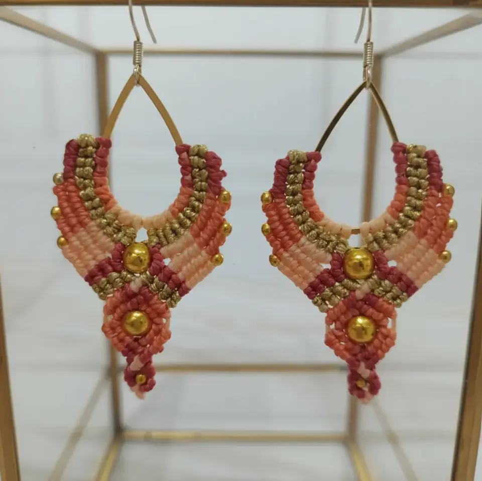 Aros Macramé Boho Rosa 1