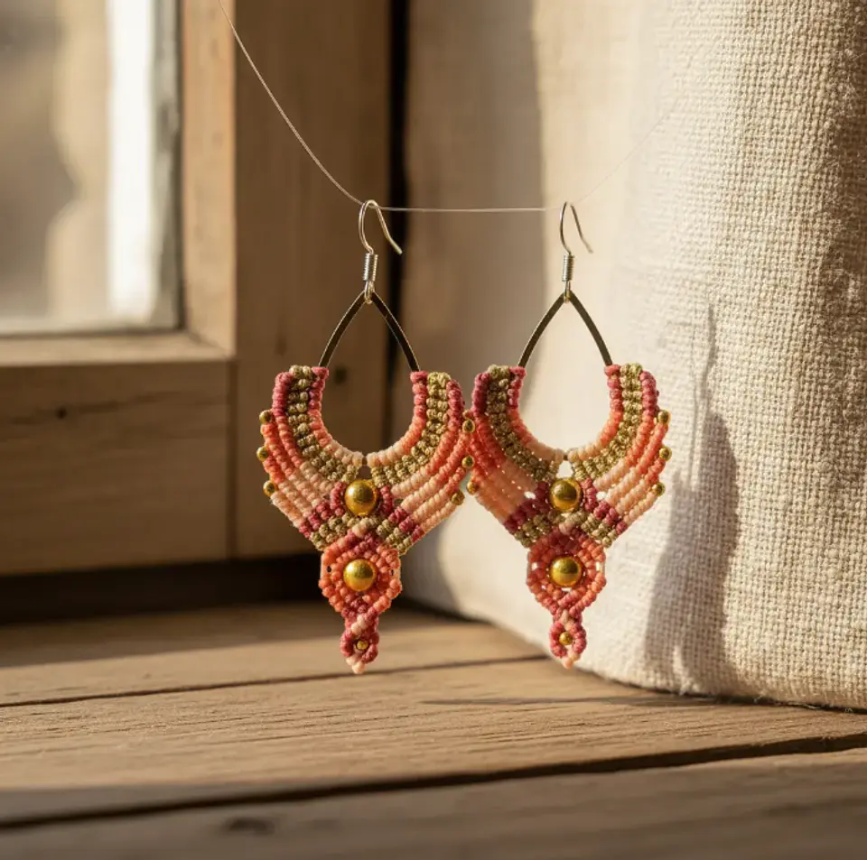 Aros Macramé Boho Rosa 2