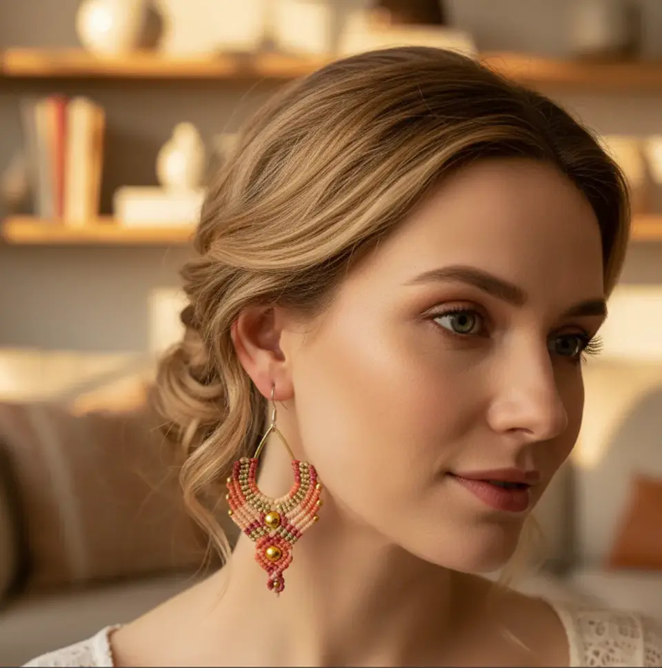 Aros Macramé Boho Rosa 3