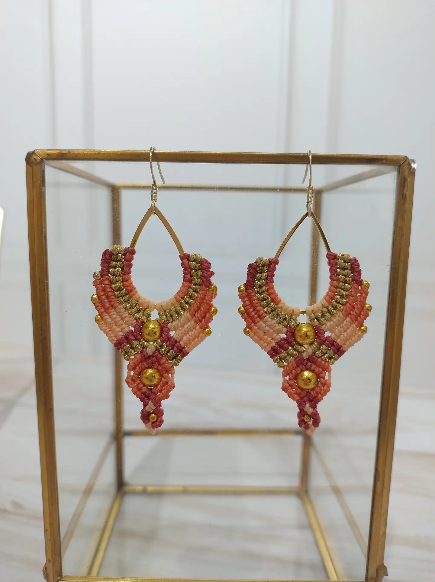 Aros Macramé Boho Rosa 5