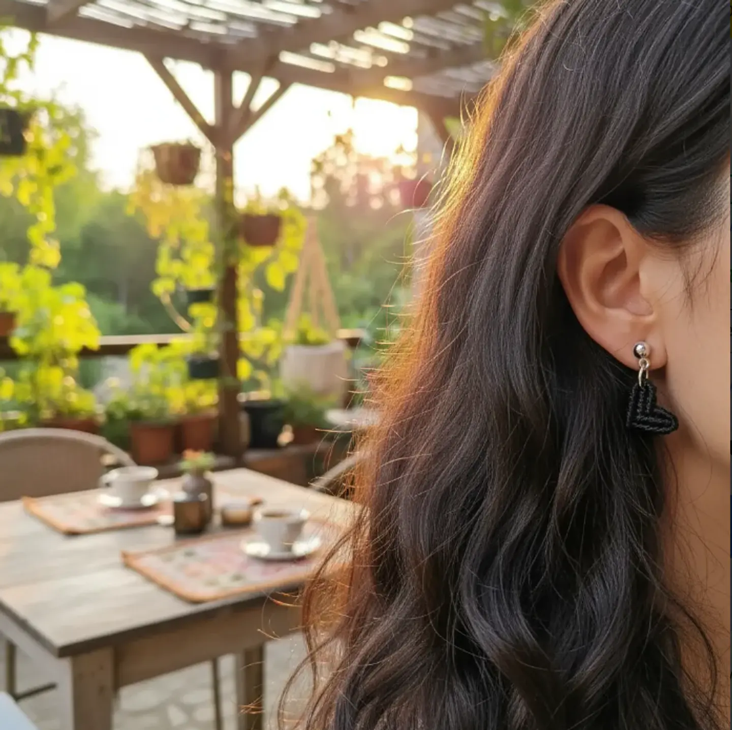 Aros Macramé Love negro 3