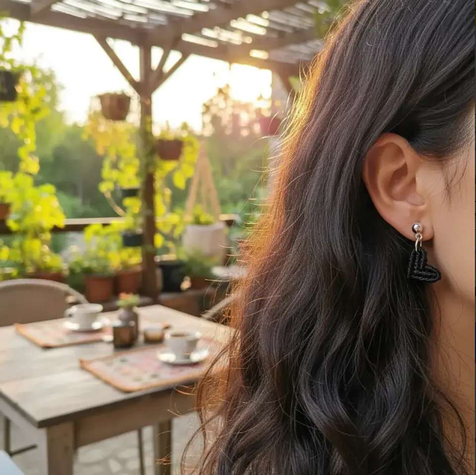Aros Macramé Love negro 3