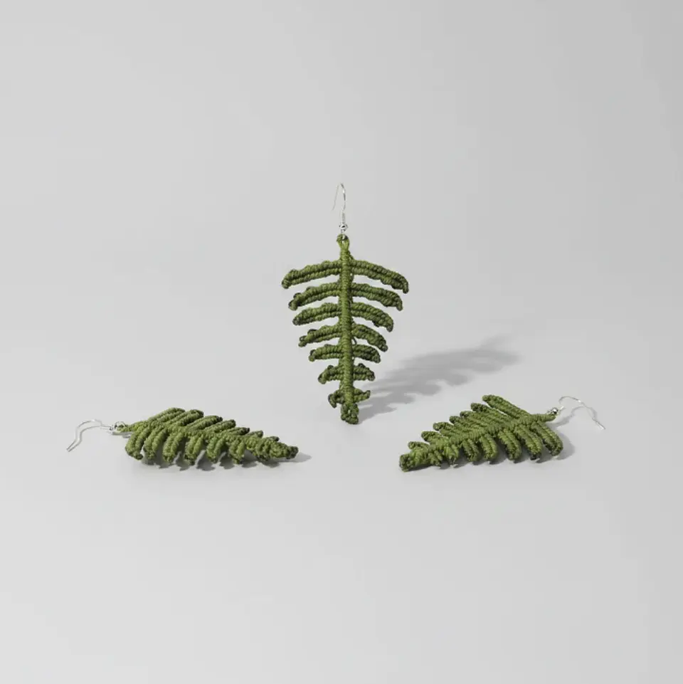 Aros Macramé Helechos Verde Musgo 3