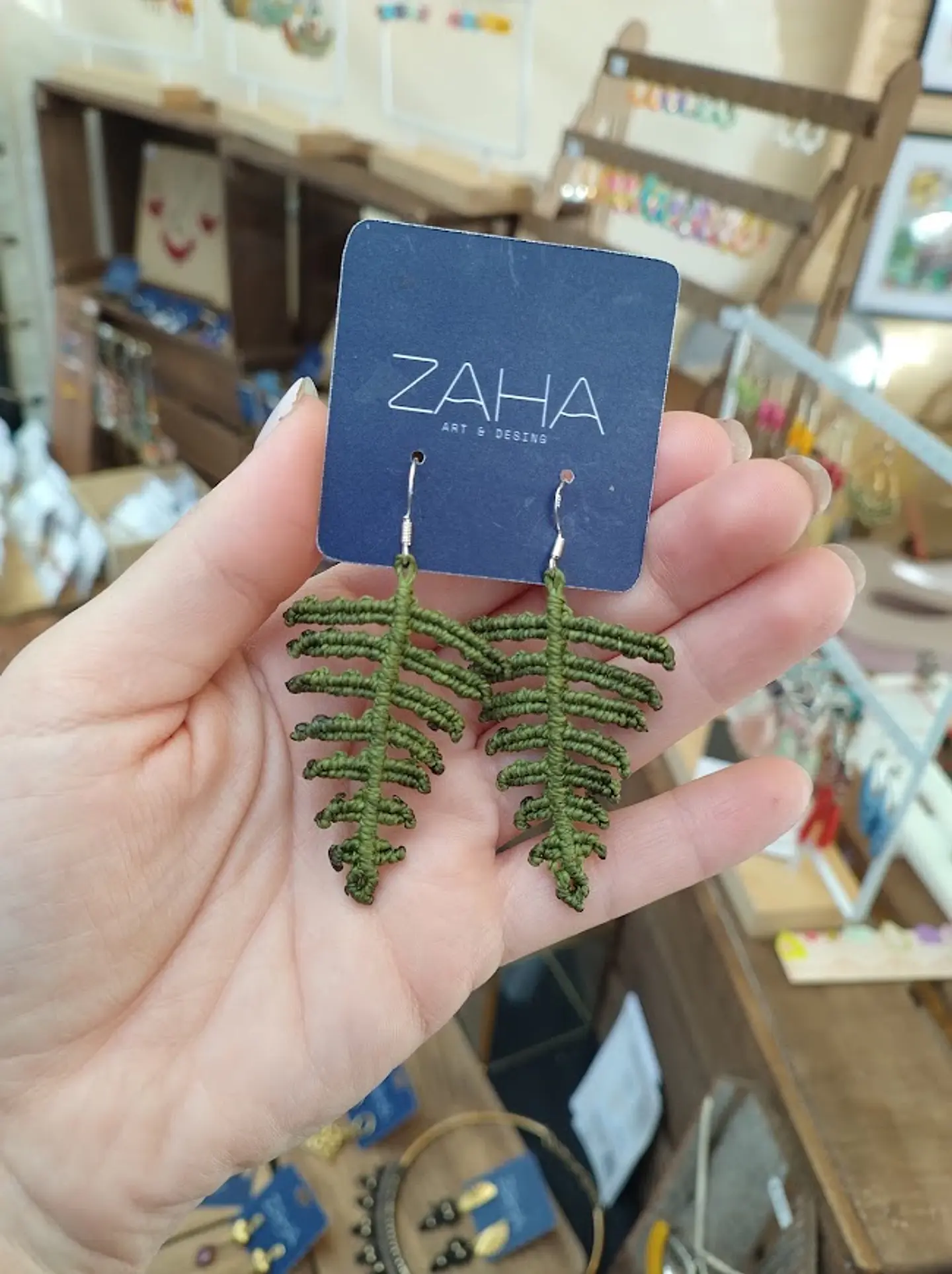 Aros Macramé Helechos Verde Musgo 5