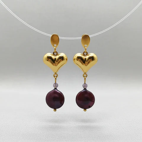 Aros Lulu amatista y perla de rio burdeo