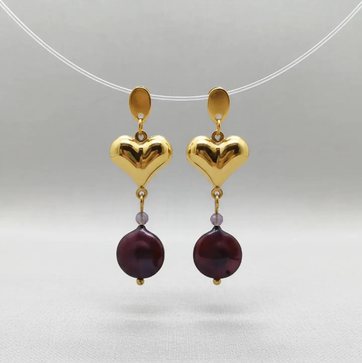 Aros Lulu amatista y perla de rio burdeo 1