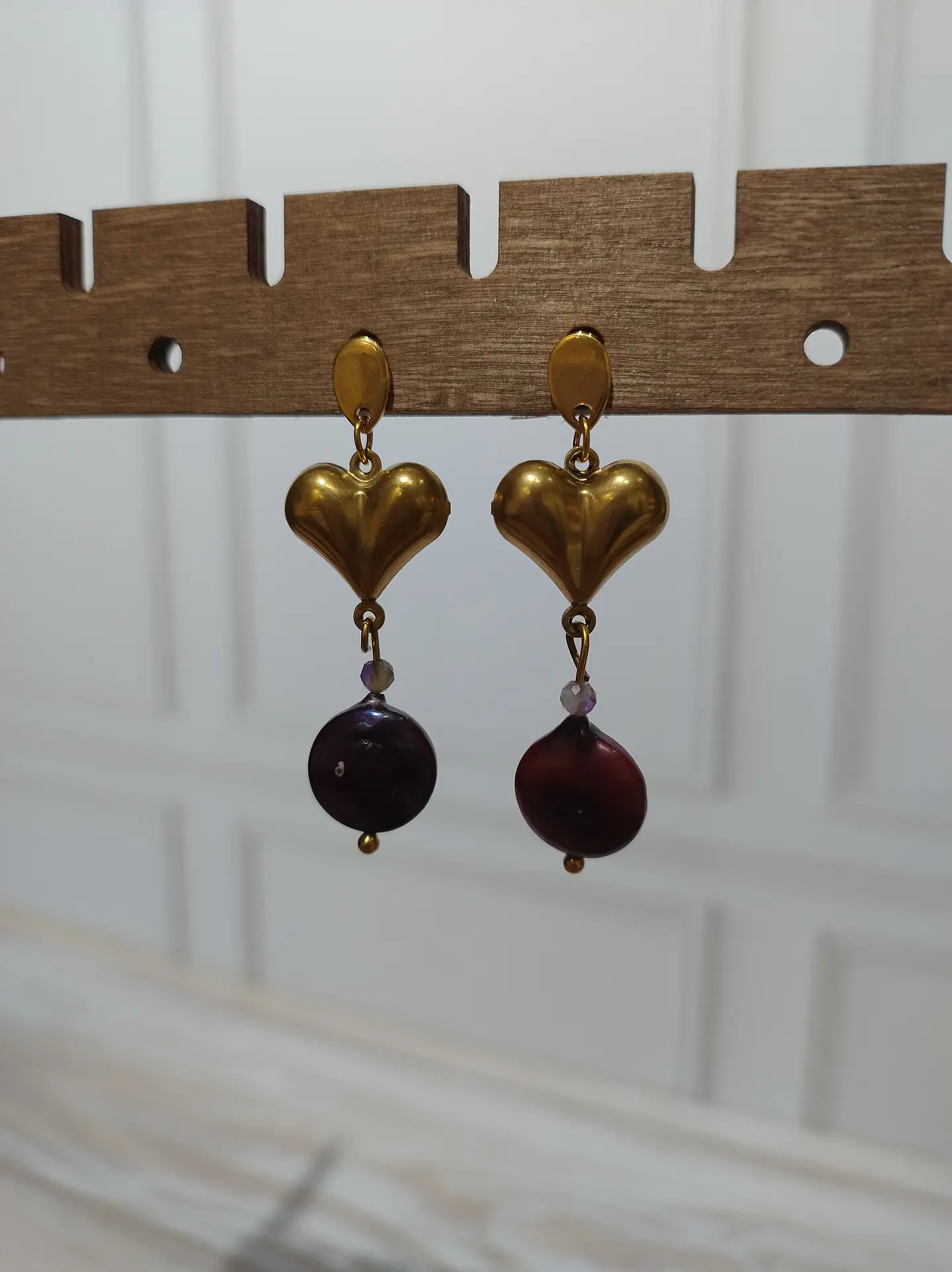 Aros Lulu amatista y perla de rio burdeo 4