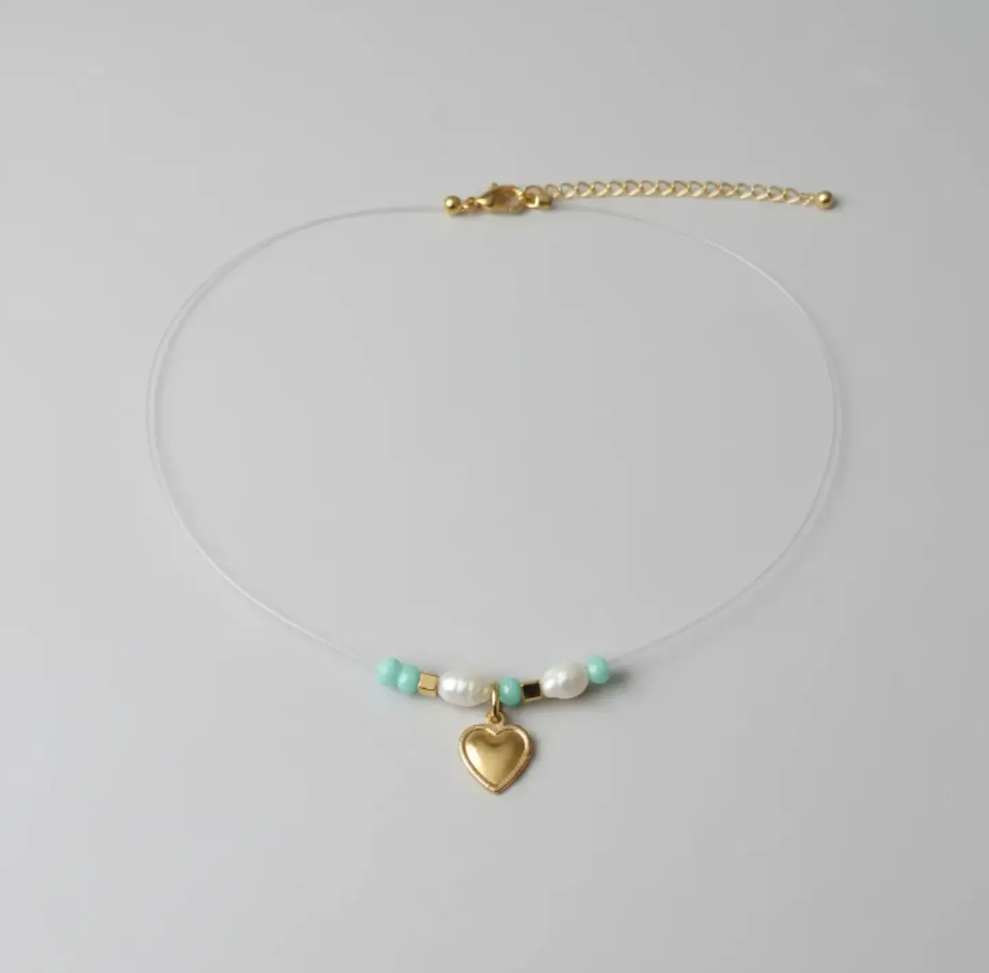 Collar invisible acero inoxidable corazón y verde agua 3