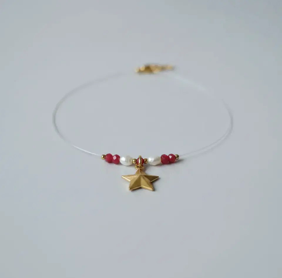 Collar invisible Acero inoxidable estrella con rojo 3