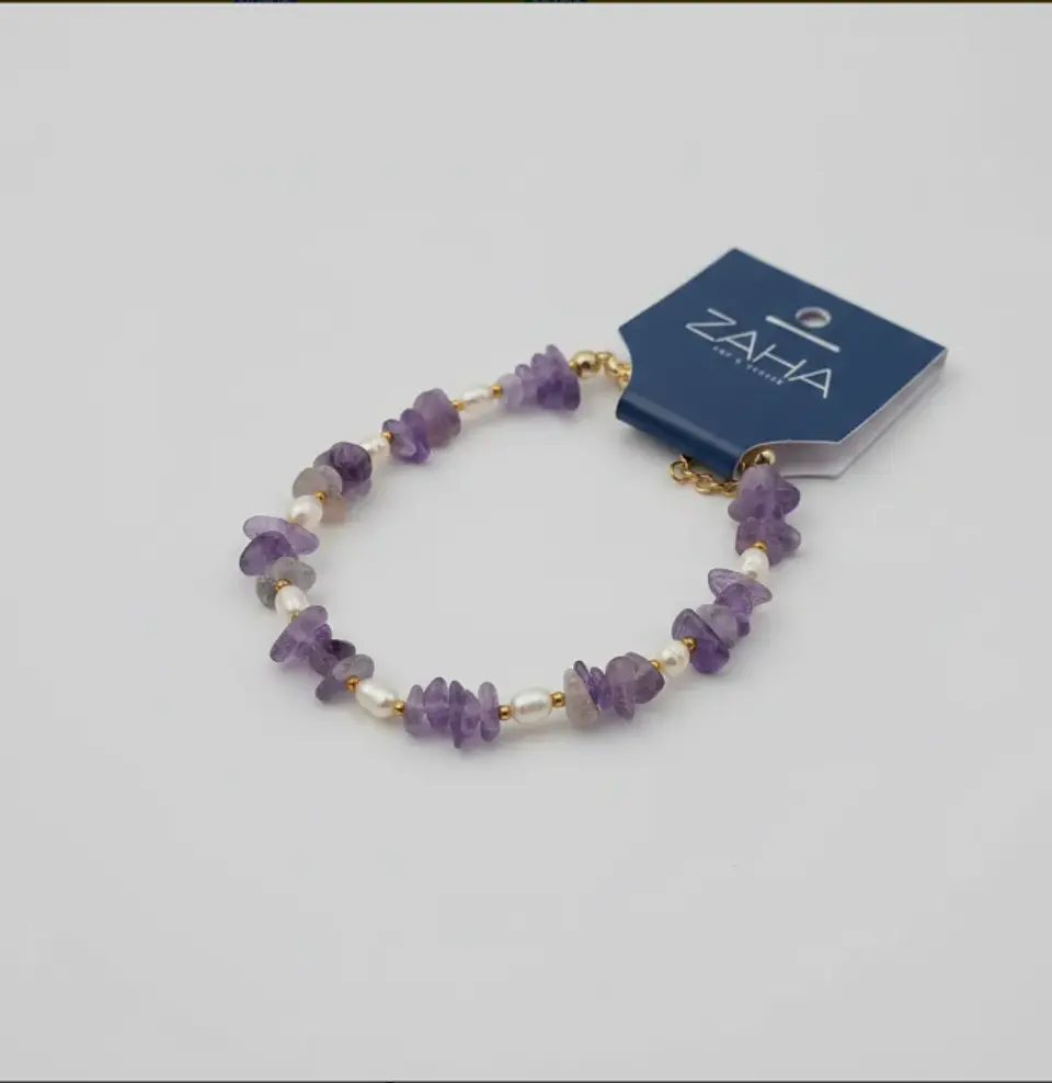 Pulsera Trinidad amatista y perlas de rio 3