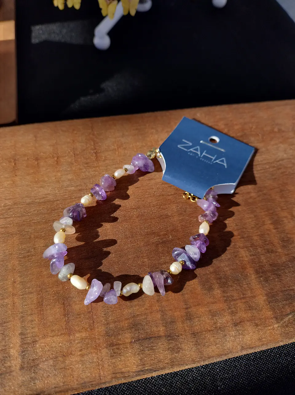 Pulsera Trinidad amatista y perlas de rio 4