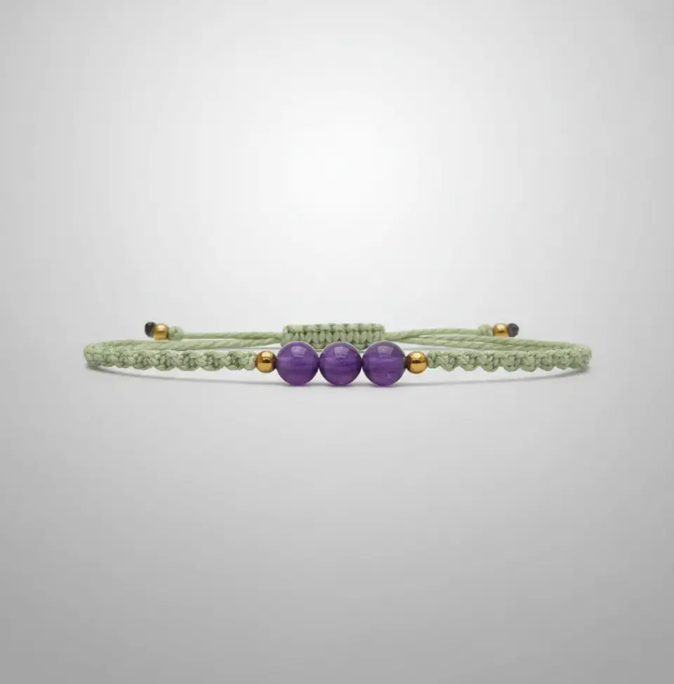 Pulsera Luisa Amatista, pirita e hilo encerado verde claro 3