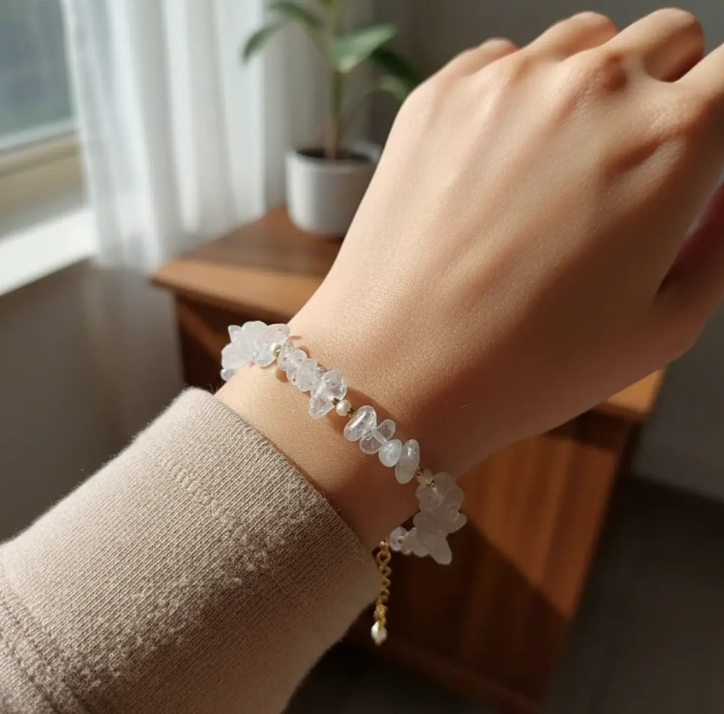 Pulsera Trinidad Cuarzo y perlas de rio 1