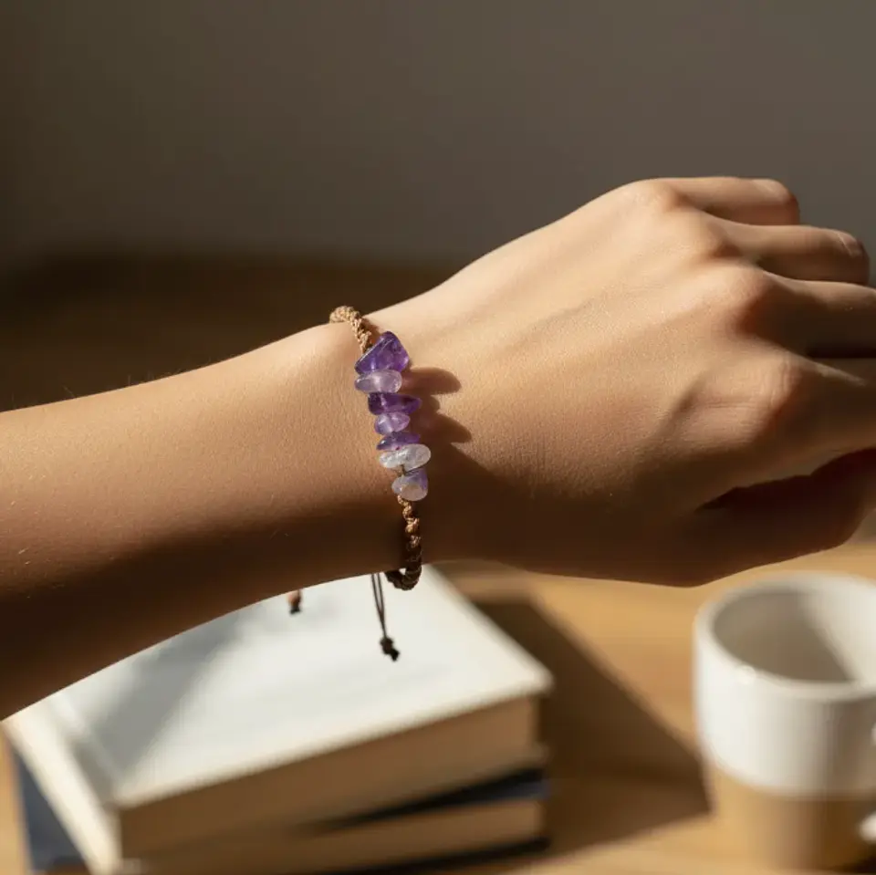 Pulsera Luisa Chip de Amatista e hilo café claro 1
