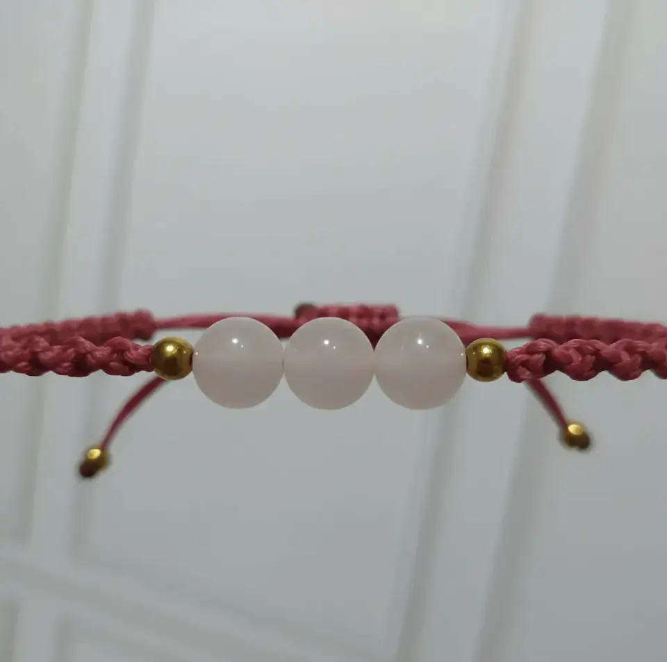 Pulsera Luisa Cuarzo Rosa, pirita e hilo rosado oscuro 1