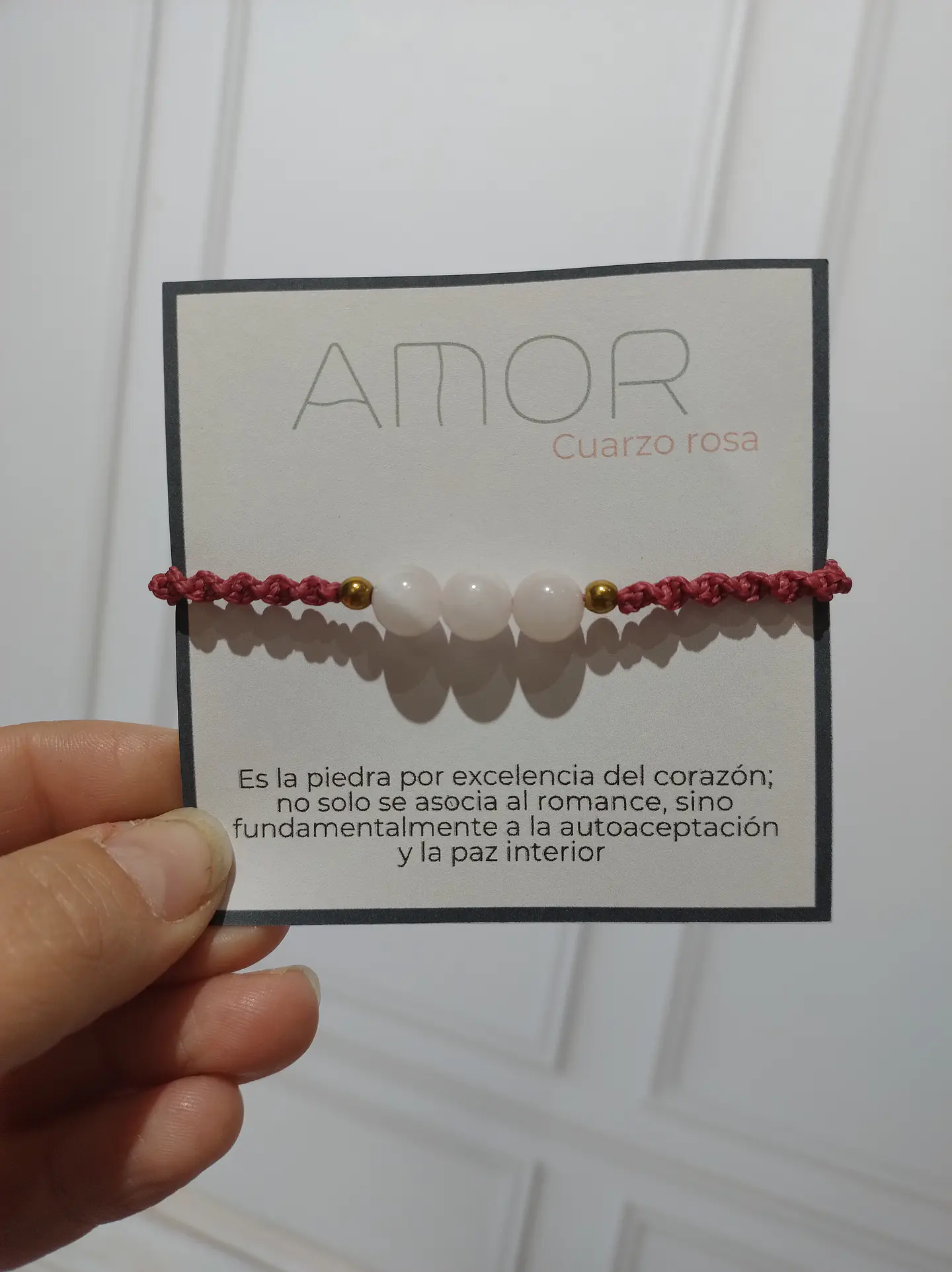 Pulsera Luisa Cuarzo Rosa, pirita e hilo rosado oscuro 3