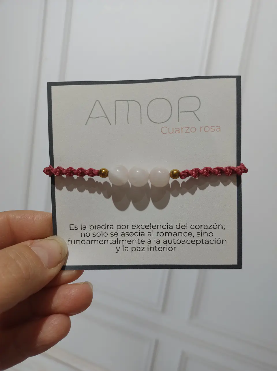 Pulsera Luisa Cuarzo Rosa, pirita e hilo rosado oscuro 3