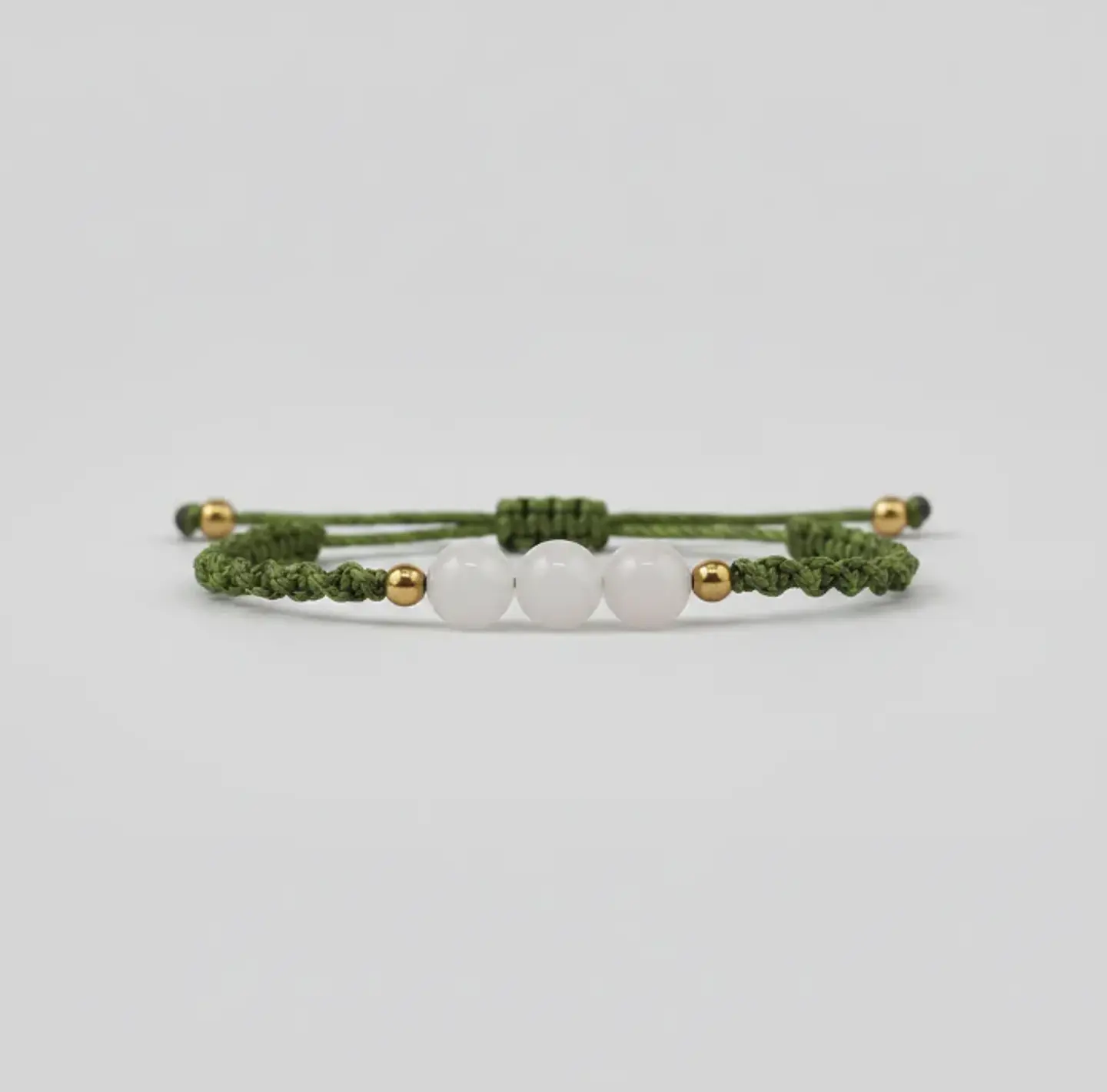 Pulsera Luisa Cuarzo rosa, pirita con hilo verde musgo 2