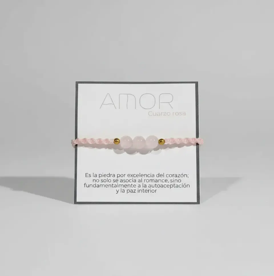 Pulsera Luisa Cuarzo rosa, pirita e hilo rosado claro con brillantes 3