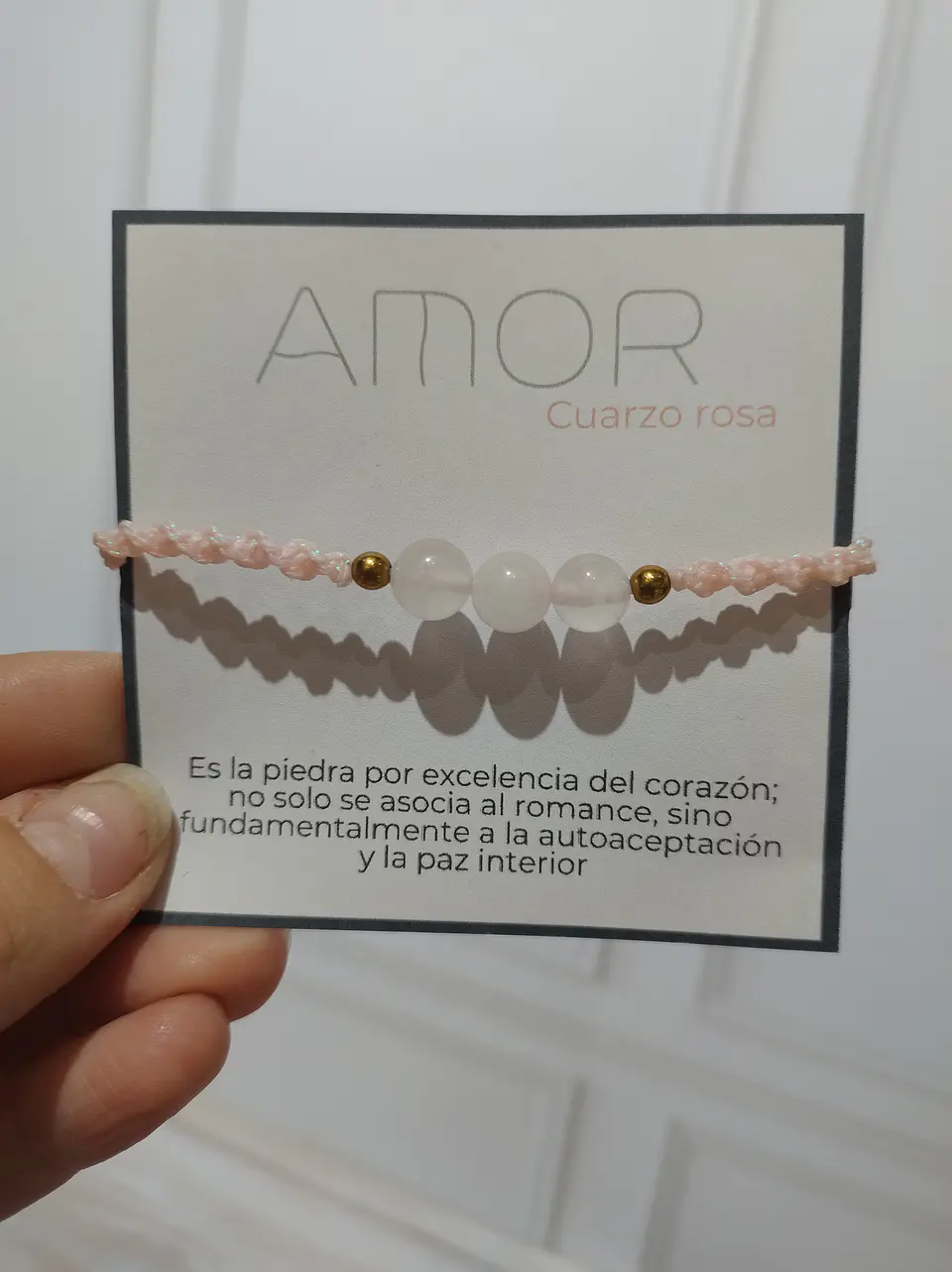 Pulsera Luisa Cuarzo rosa, pirita e hilo rosado claro con brillantes 4