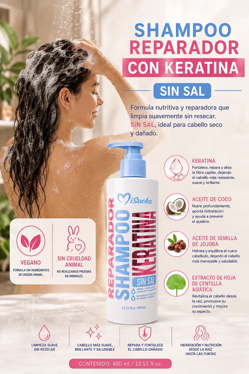 Shampoo Reparador de Keratina MiSucka — Sin Sal  3