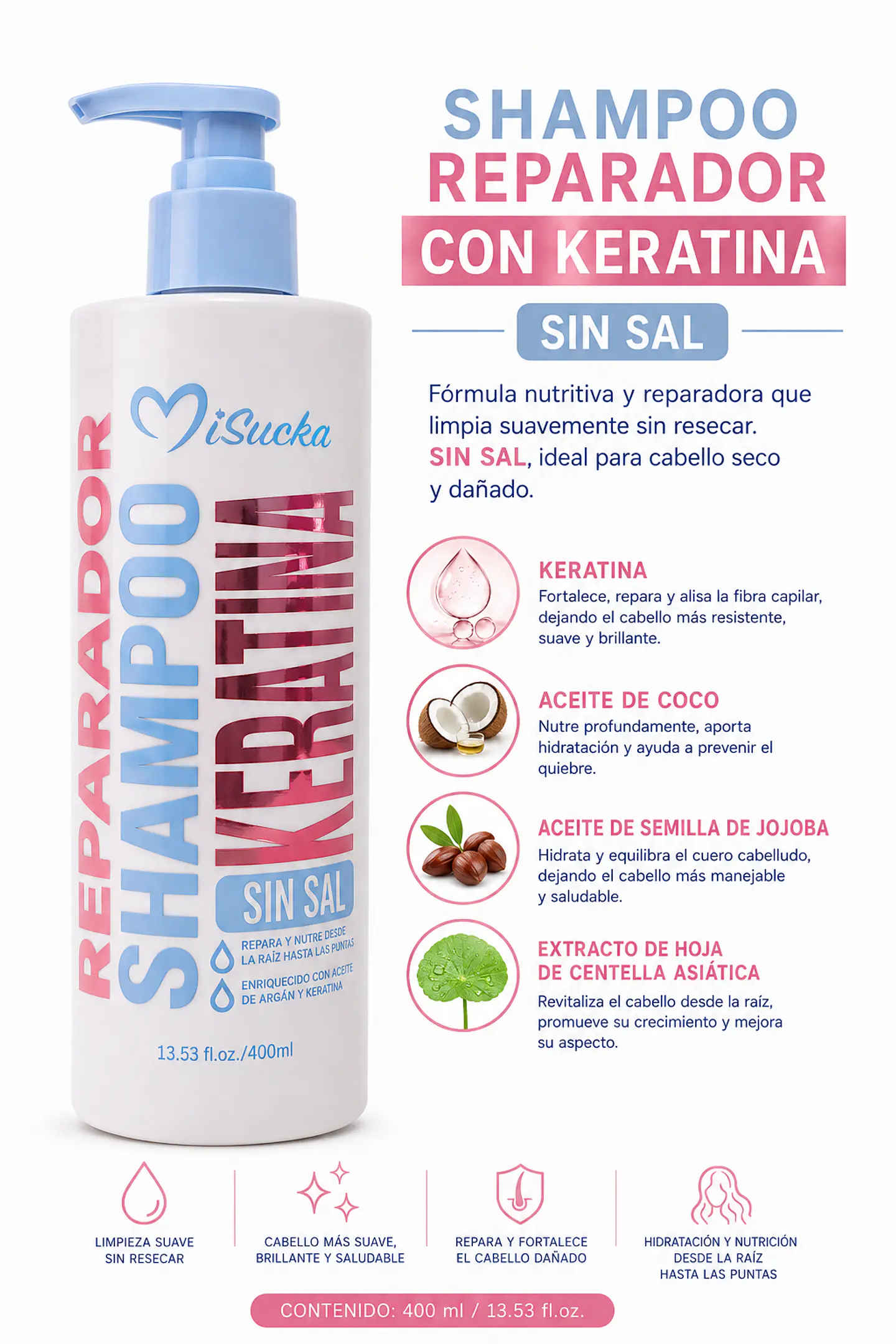 Shampoo Reparador de Keratina MiSucka — Sin Sal  2