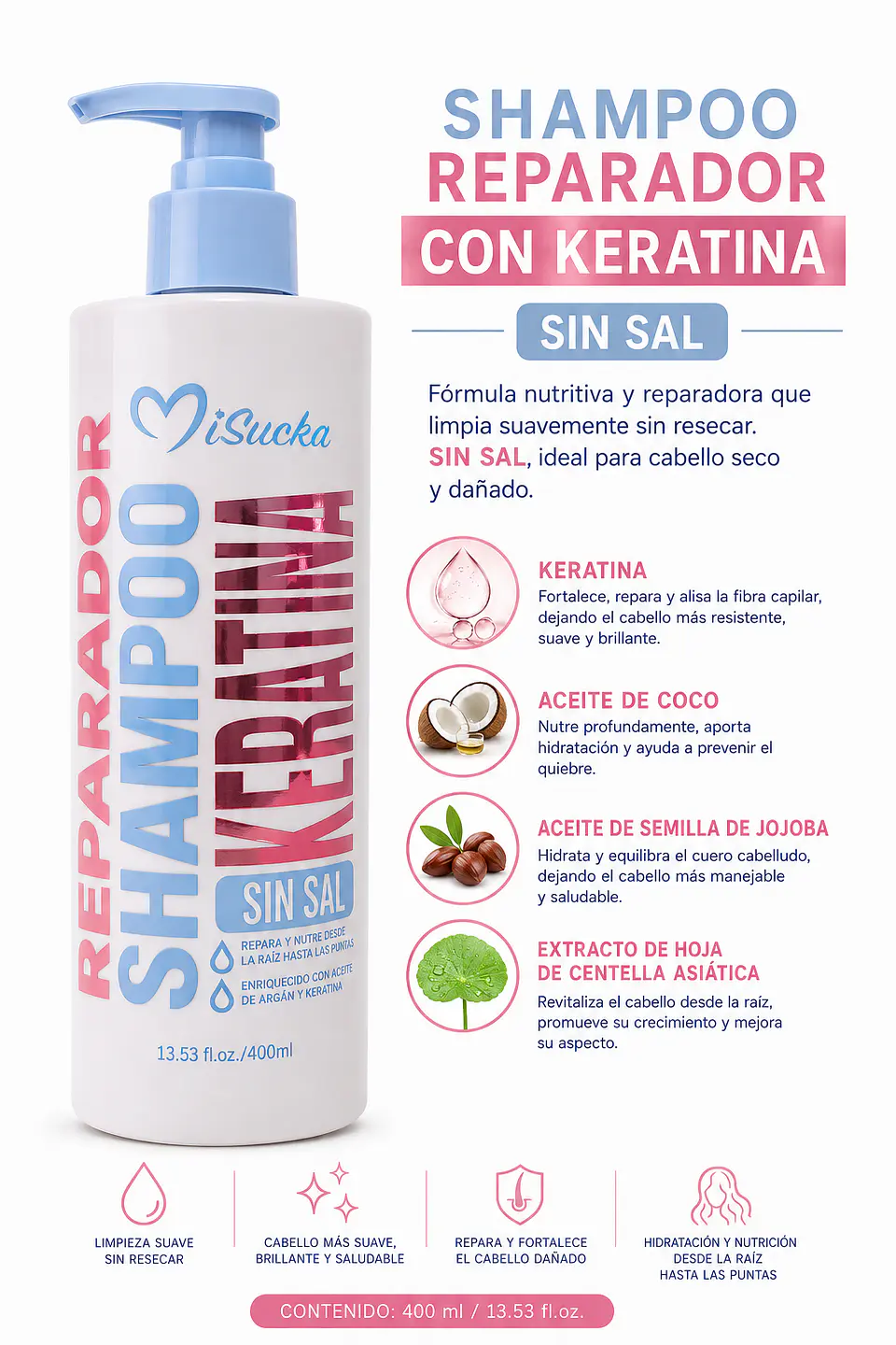 Shampoo Reparador de Keratina MiSucka — Sin Sal  2