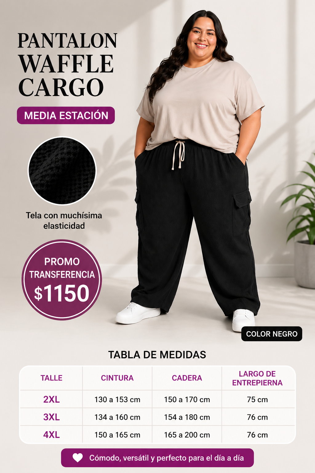 PANTALON PLUS SIZE CARGO WAFFLE UNISEX 3