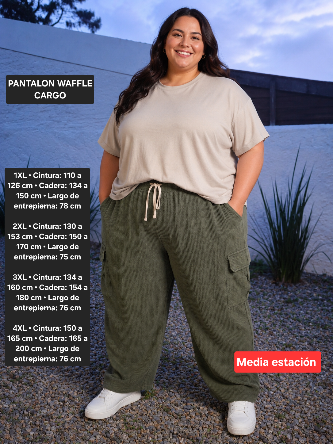 PANTALON PLUS SIZE CARGO WAFFLE UNISEX 4