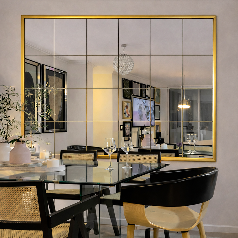 Espejo Marco Liso Diseño Interior Cuadriculado Paños Pulidos 2