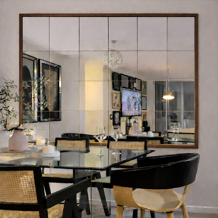 Espejo Marco Liso Diseño Interior Cuadriculado Paños Pulidos 4