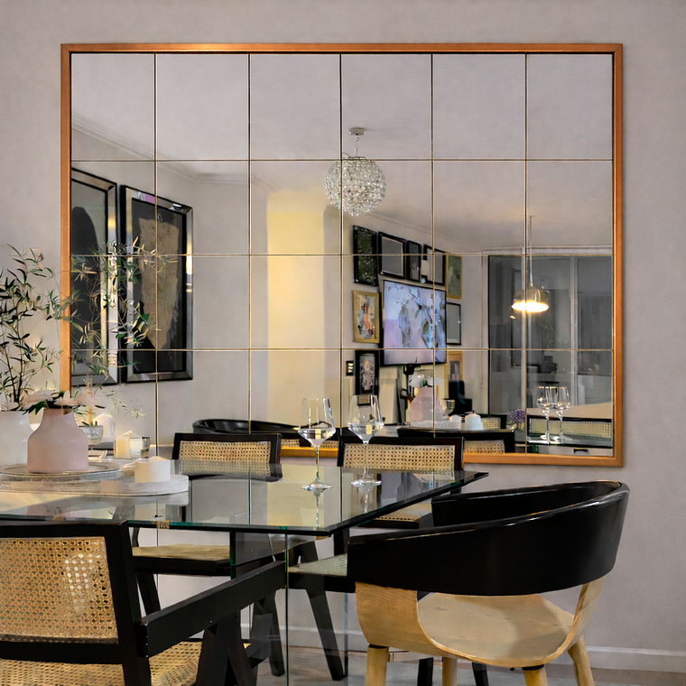 Espejo Marco Liso Diseño Interior Cuadriculado Paños Pulidos 5