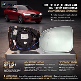 Luna de Espejo Antideslumbrante Para Volvo XC60 2018-2026
