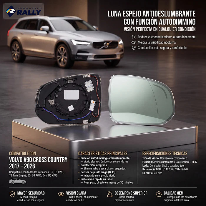 Luna de Espejo Antideslumbrante Para Volvo V90 Cross Country 2017-2026 1