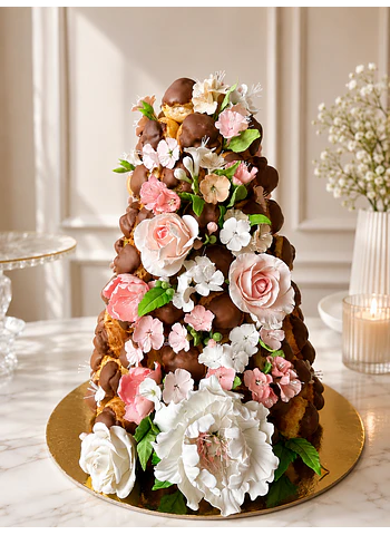 Croquembouche chocolate y flores 100u