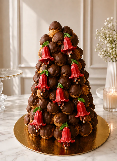 Croquembouche Caramelo y Copihues 120u