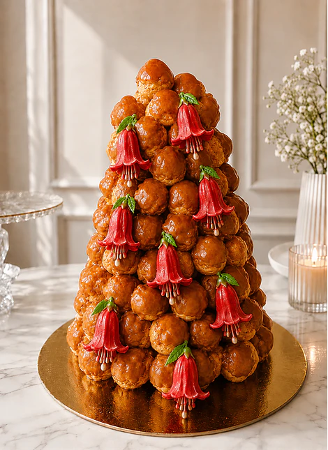 Croquembouche Caramelo y Copihues 120u