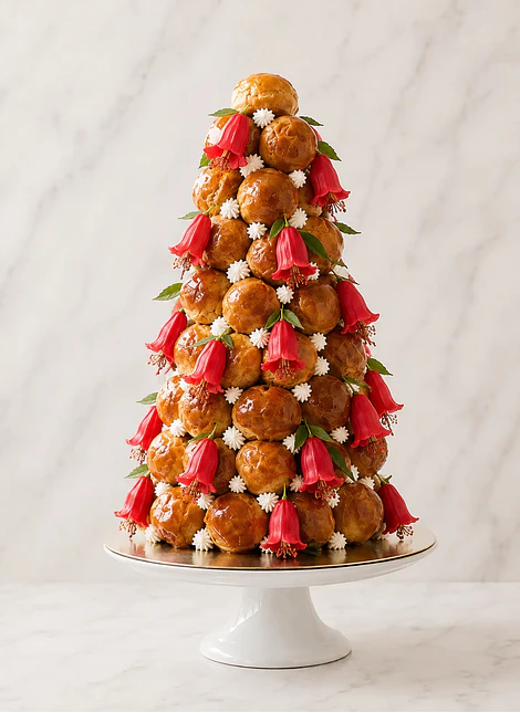 Croquembouche Caramelo y Copihues 120u